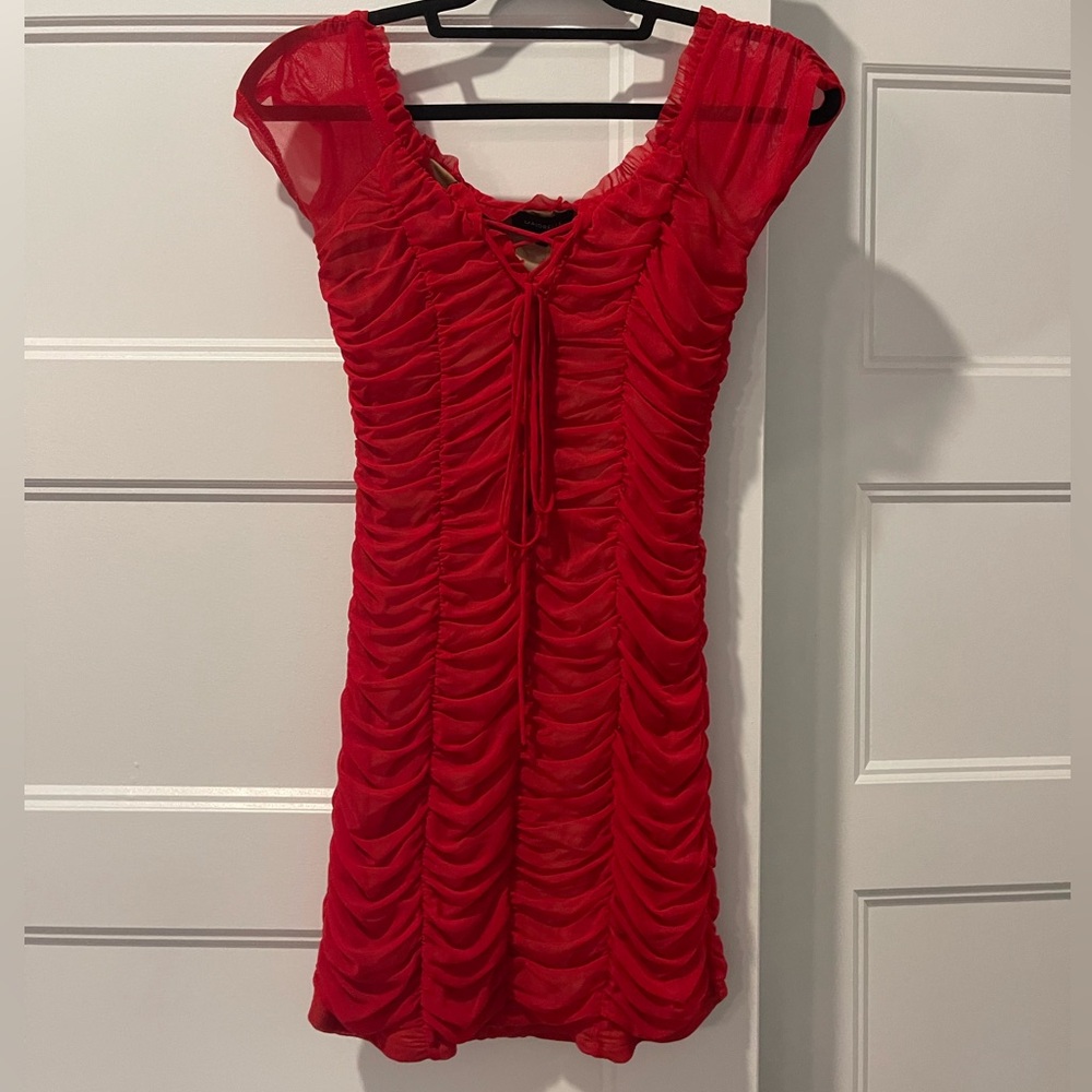 Majorelle Red Ruffle Bodycon Dress